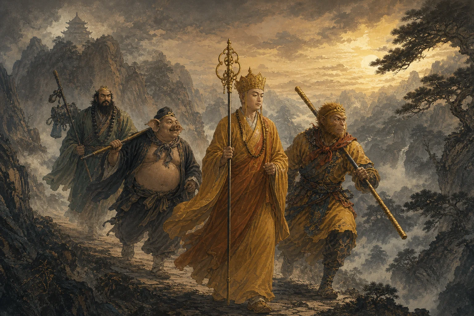 The four pilgrims on the road west — Journey to the West