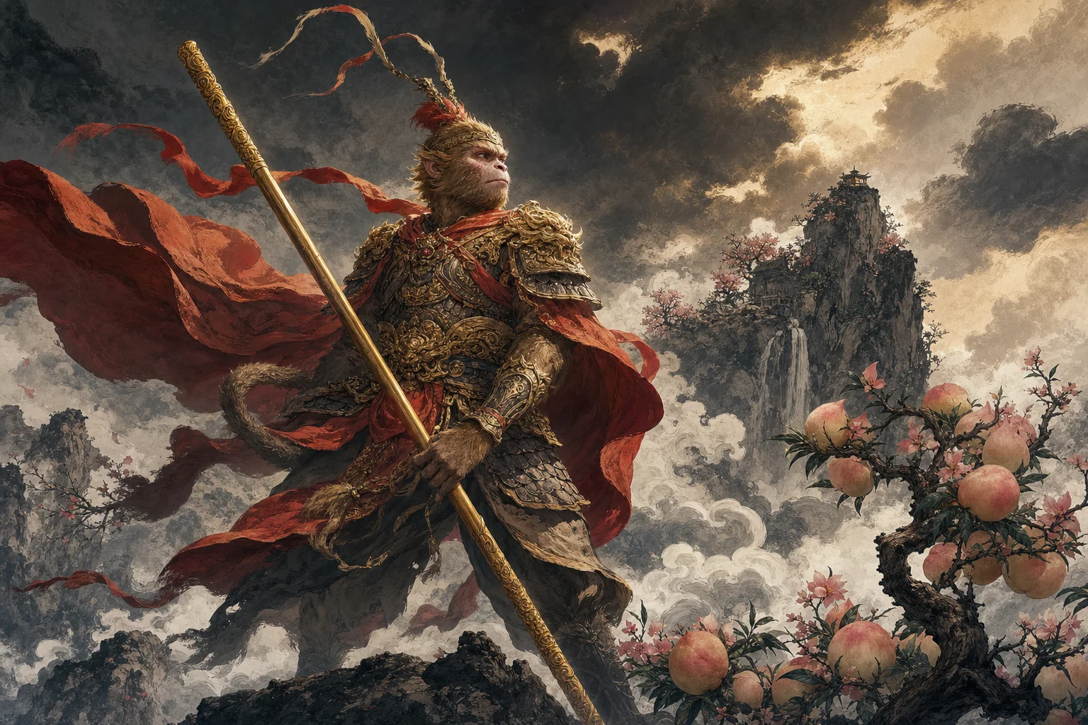 Sun Wukong, the Monkey King born from stone on Flower-Fruit Mountain