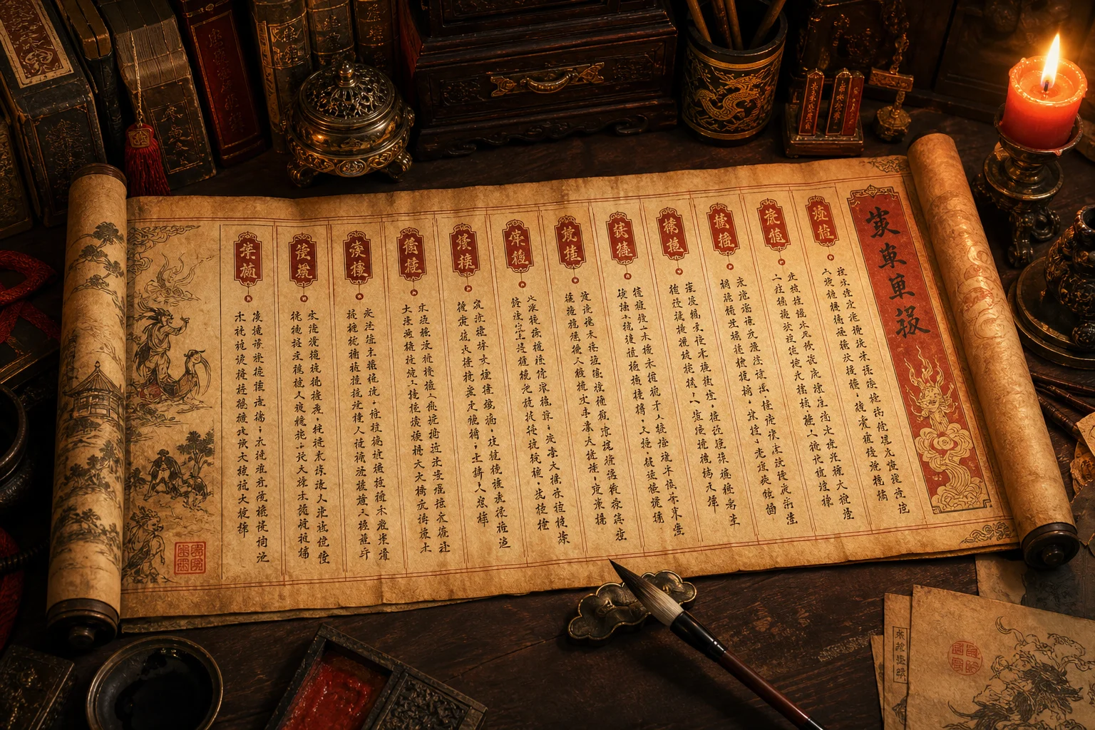An open reference scroll of Zhong Kui folklore names and terms