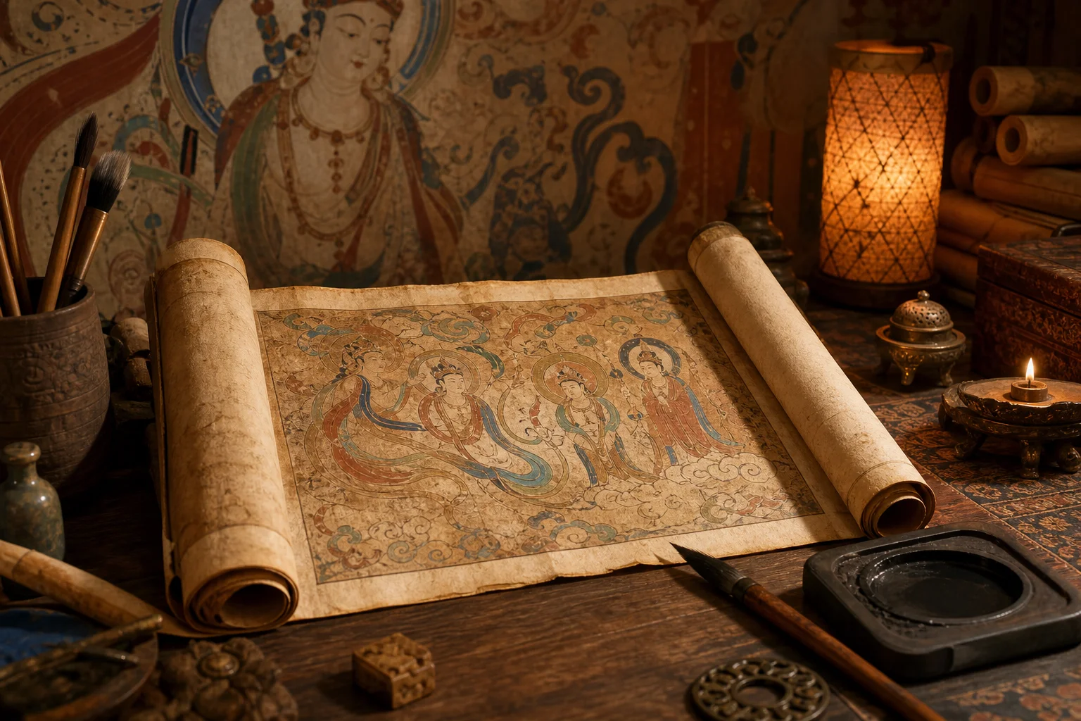 An open Dunhuang reference scroll — Blood Message glossary of names and terms