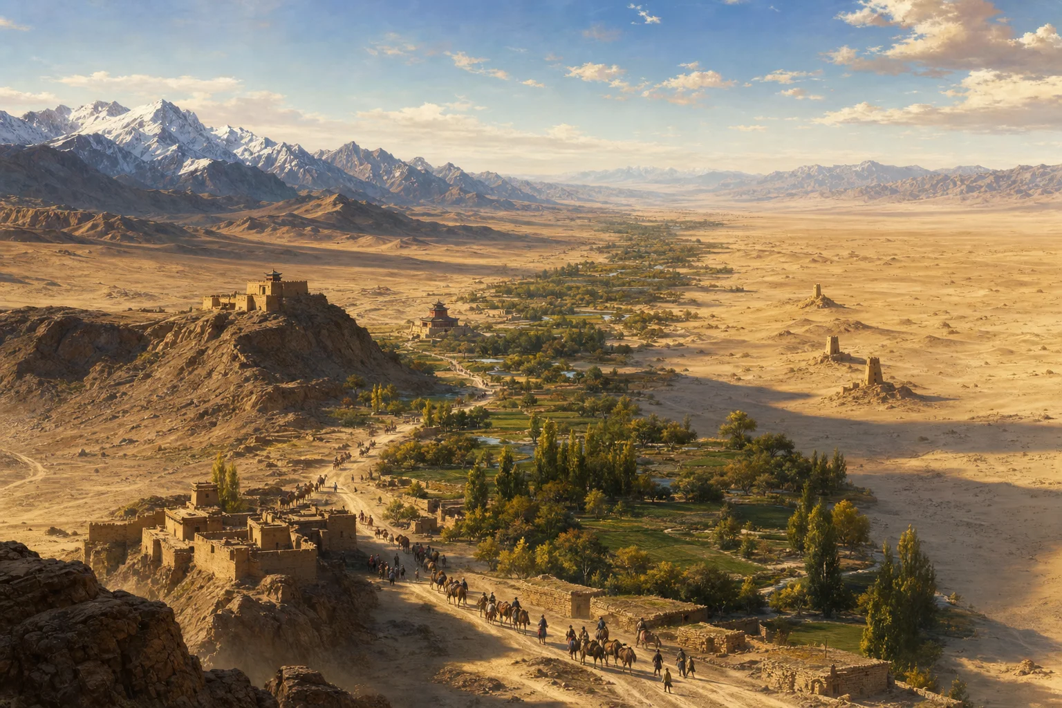 The Hexi Corridor — a narrow Silk Road oasis strip between desert and mountains