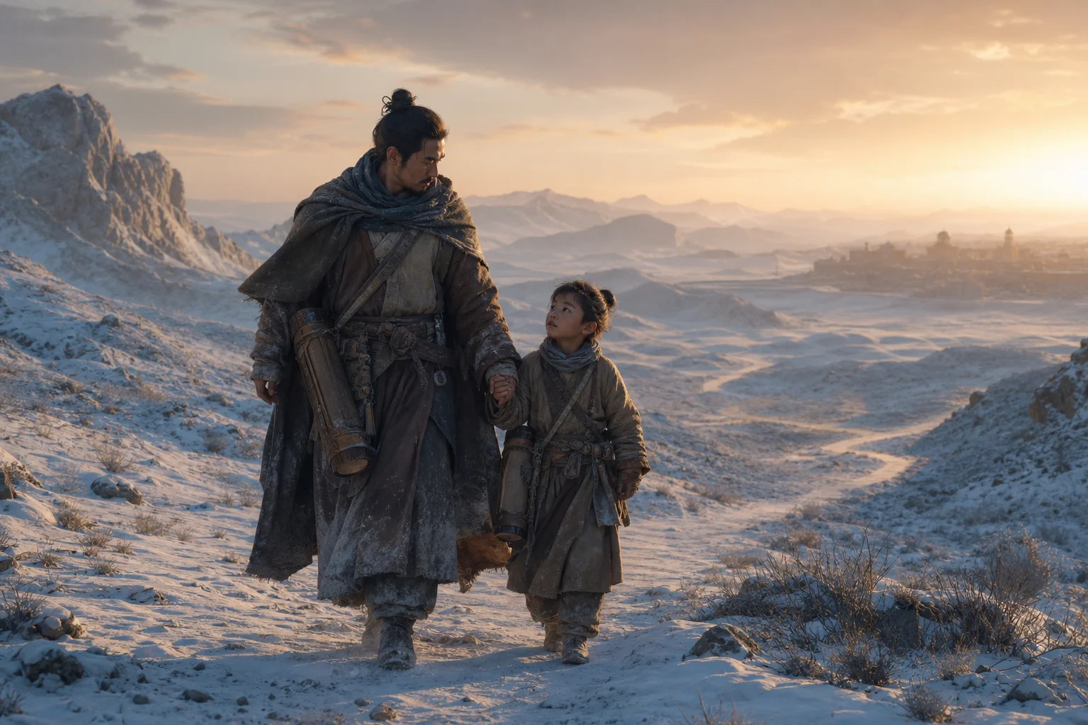 Fictional father and son messengers — the game's emotional lens on a historical event