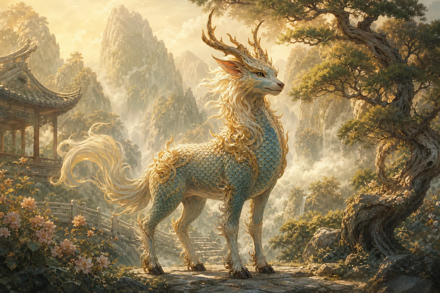 The qilin — auspicious beast of Chinese folklore, echoed in Liyue's half-adepti characters