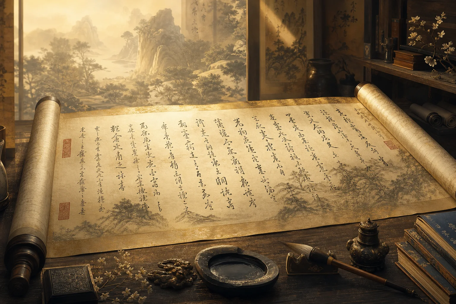 Unfurled reference scroll — Liyue names and Chinese terms at a glance