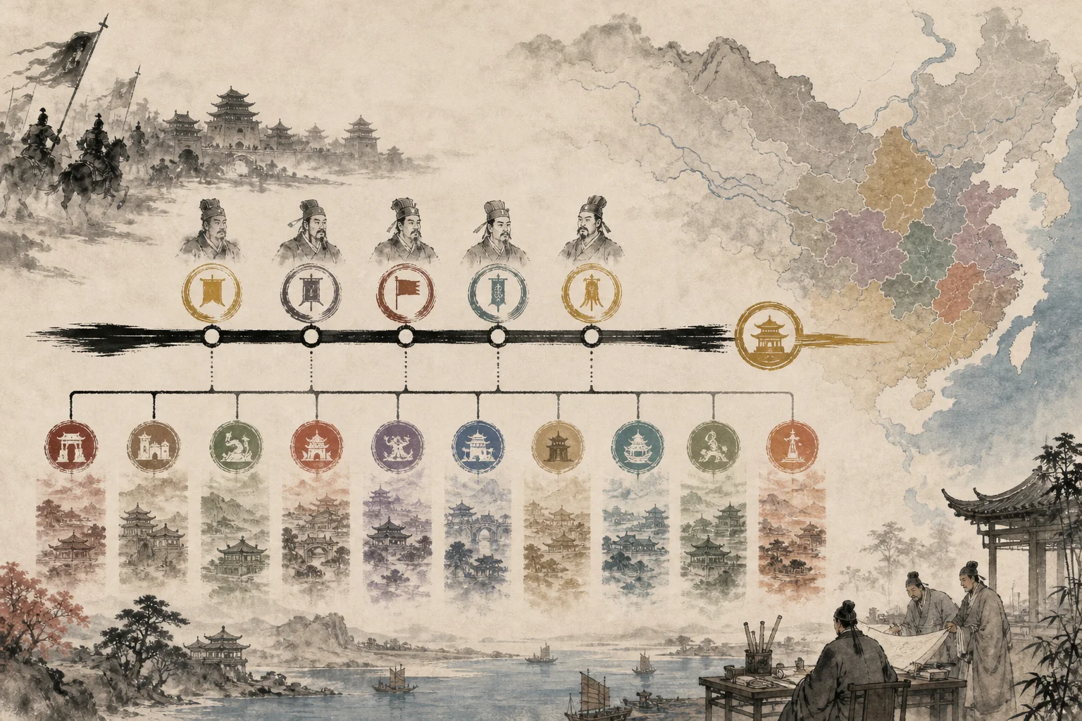 Timeline of Five Dynasties regimes and the Song founding — glossary visual reference