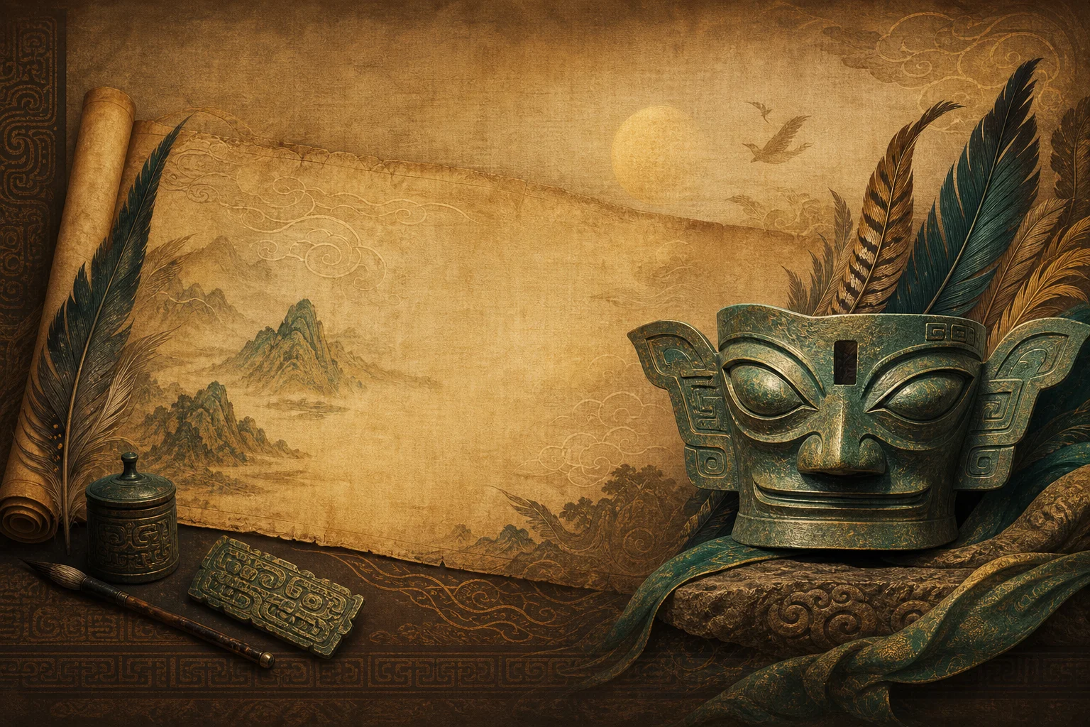 An open reference scroll — WUCHANG glossary of Shu, late Ming, and game terms