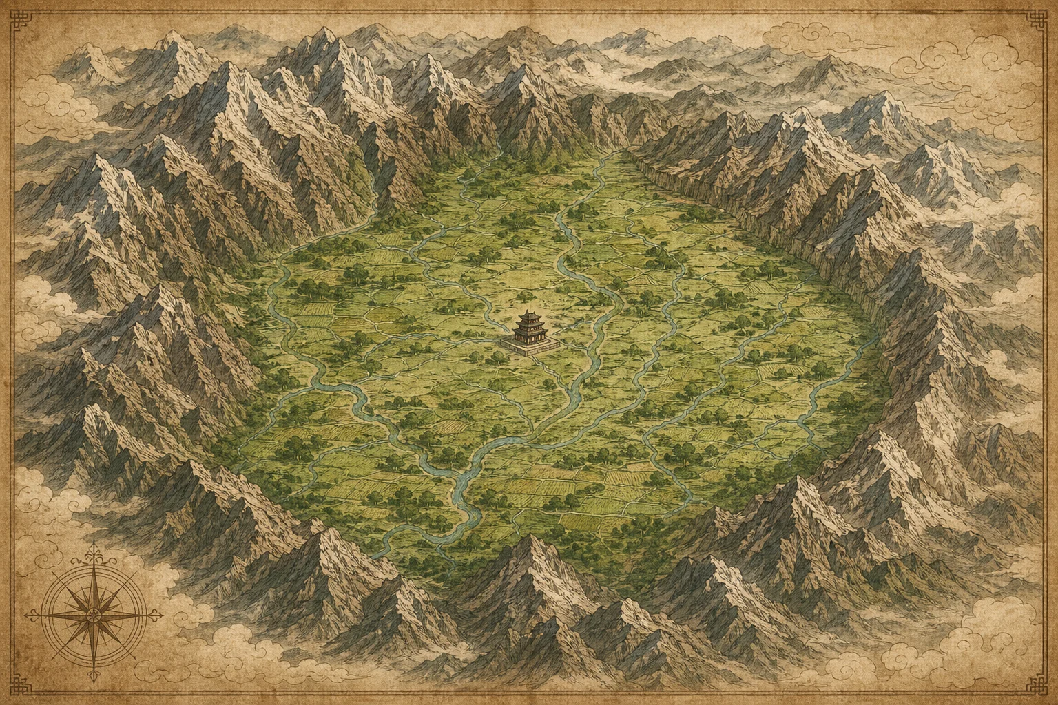 Map concept — Sichuan Basin, Chengdu, Sanxingdui, and Shu geography