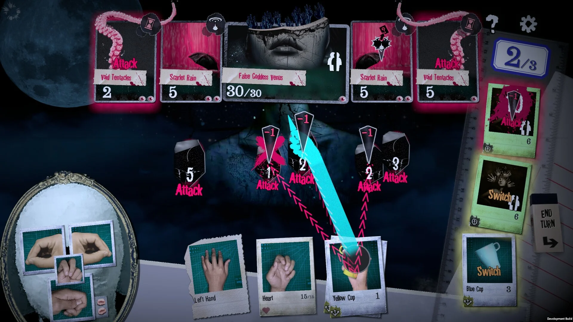Out of Hands — in-game environment screenshot: live-action collage hallway with hand-drawn overlays and surreal props
